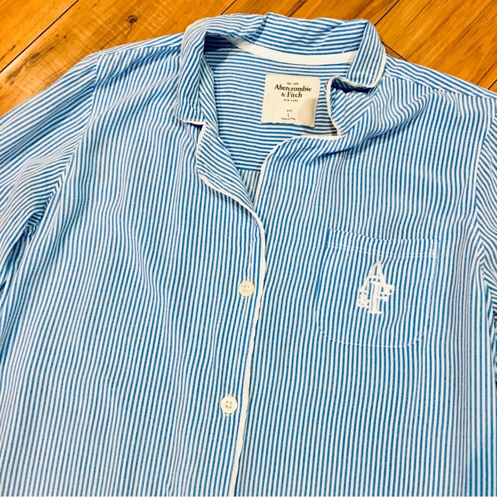 Abercrombie Fitch striped pajama top shirt blue white sleep pinstriped l…